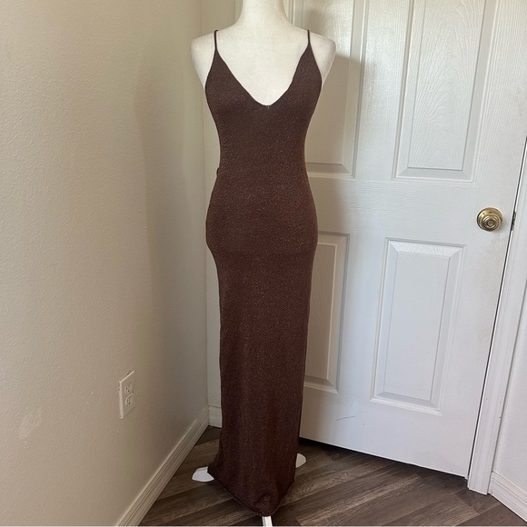 Glassons Dresses Glassons Brown Sparkly Maxi Dress Poshmark